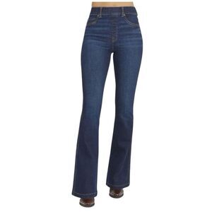 NWT SPANX Midnight Shade Whiskering High Rise Pull On Flare Jeans Medium